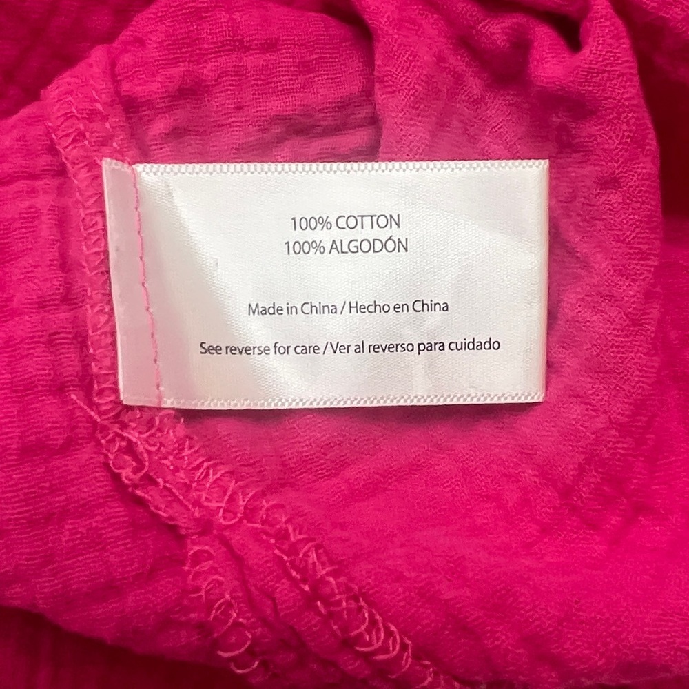 Three Dots, Fuchsia V-Neck Short Sleeve Top, Double Gauze, 100% Cotton, Small - Picture 8 of 9